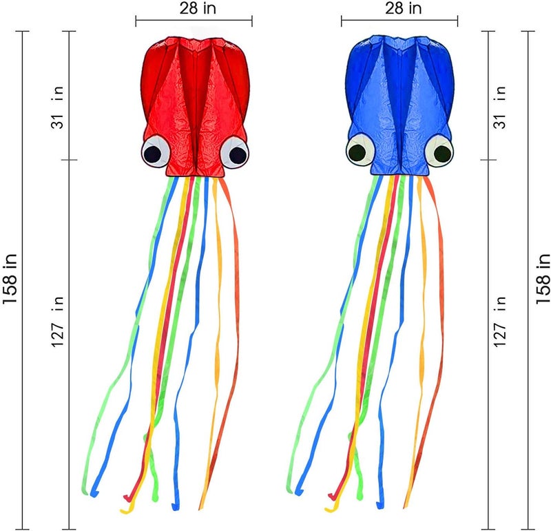 SINGARE Large Octopus Kites, Long Tail Beautiful Easy Flyer Beach Kites, Good Kite for Kids and Adults Easy to Fly(Red+Blue) - Image 2
